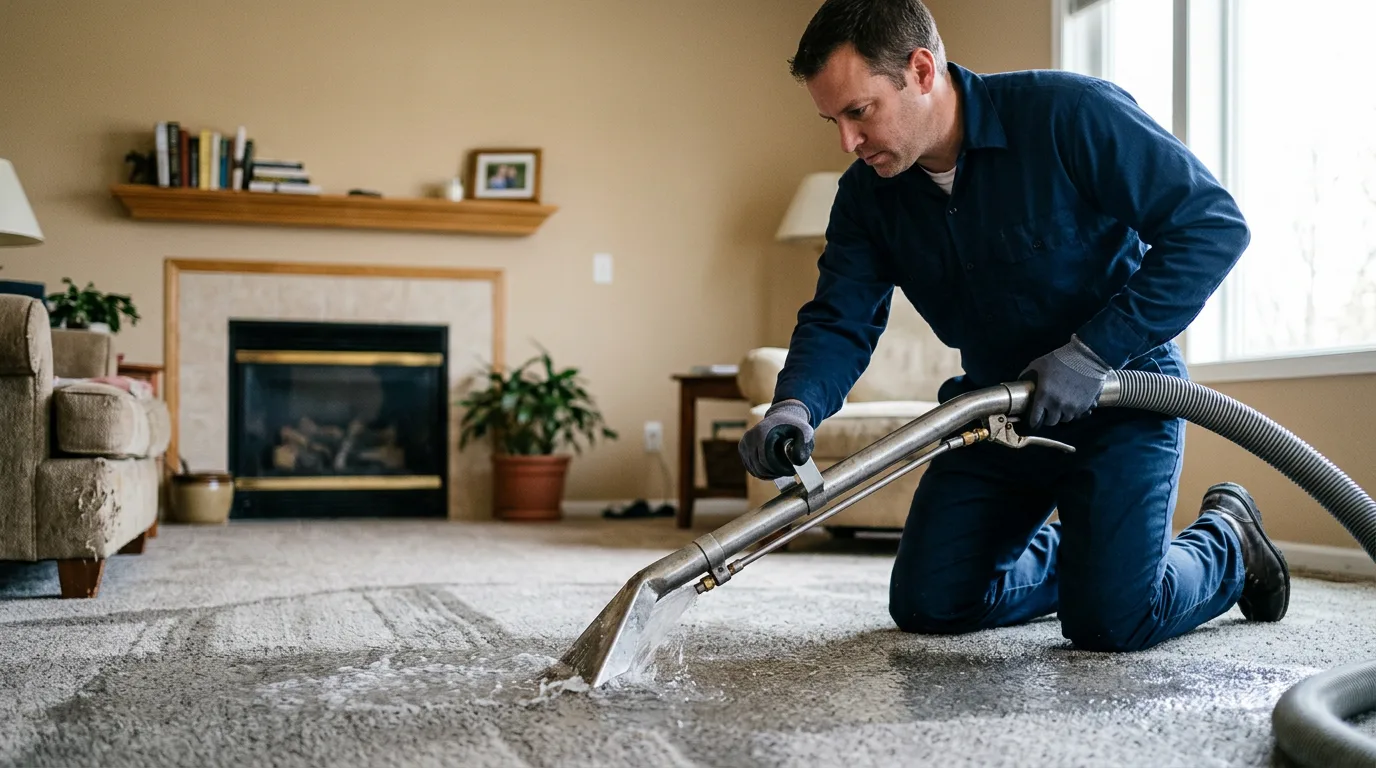 Water damage restoration technician working near Middlebury, CT